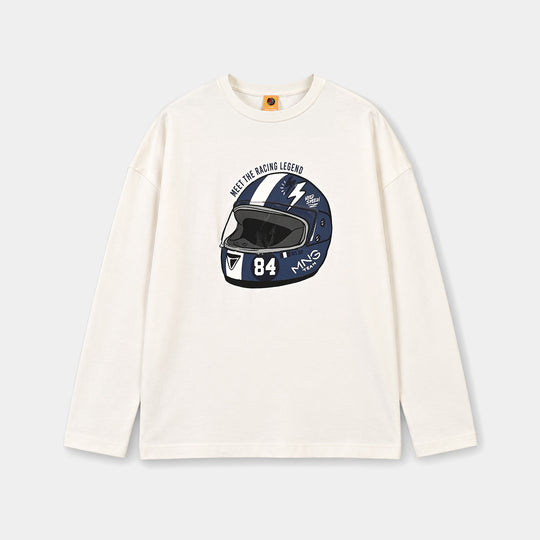 Boys Cotton Jersey T-Shirt Helmet-WHITE