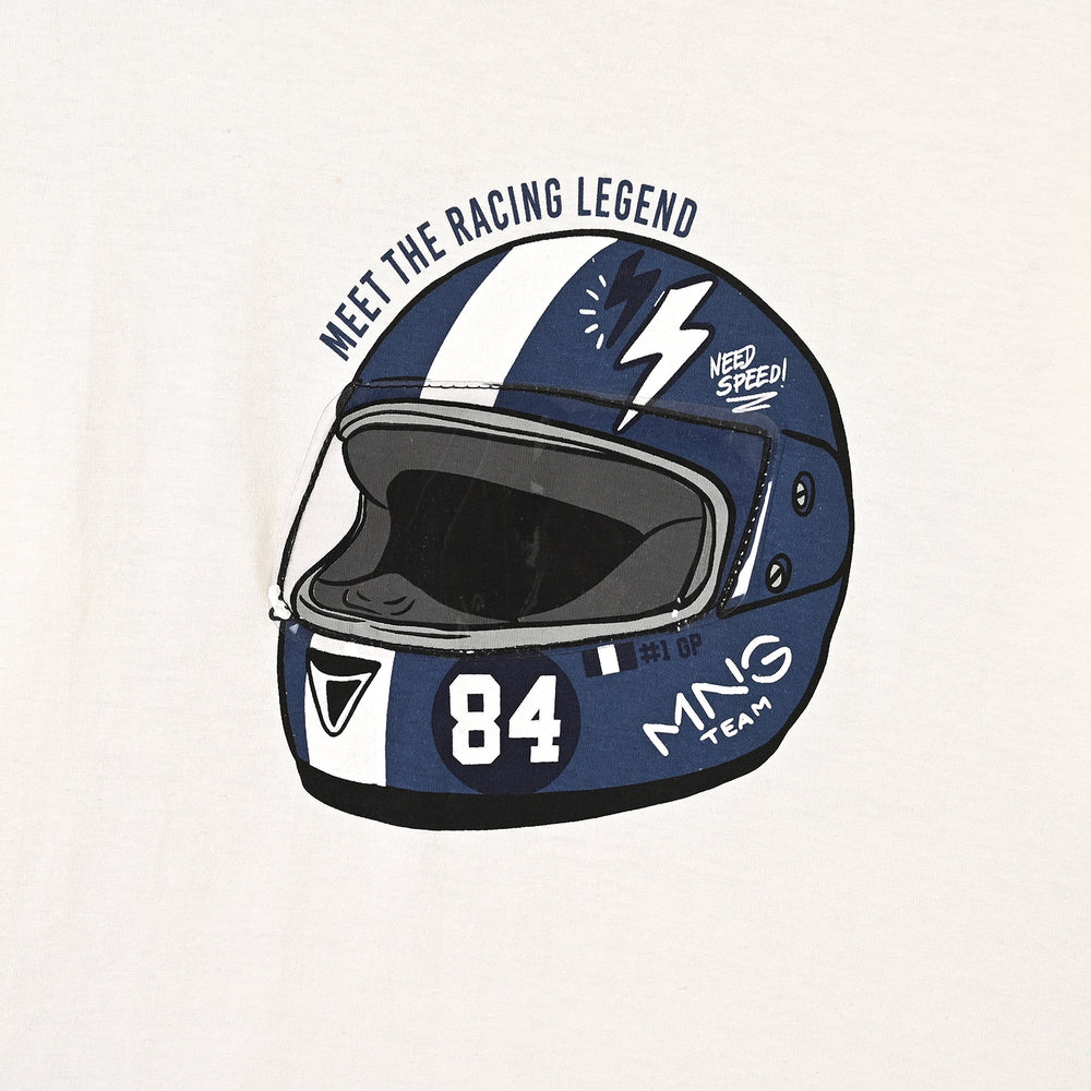Boys Cotton Jersey T-Shirt Helmet-WHITE