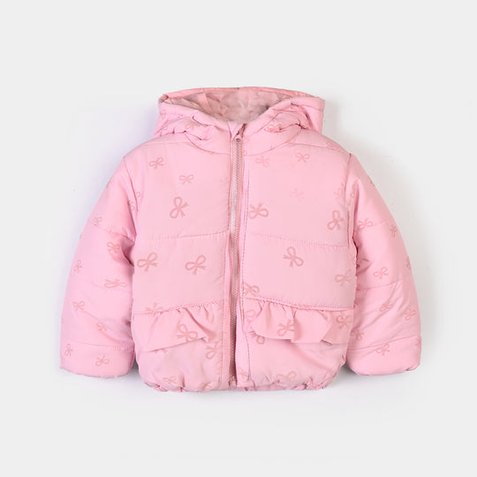 Infant Girls Polyester Quilted Jacket Bow Repeat-PINK