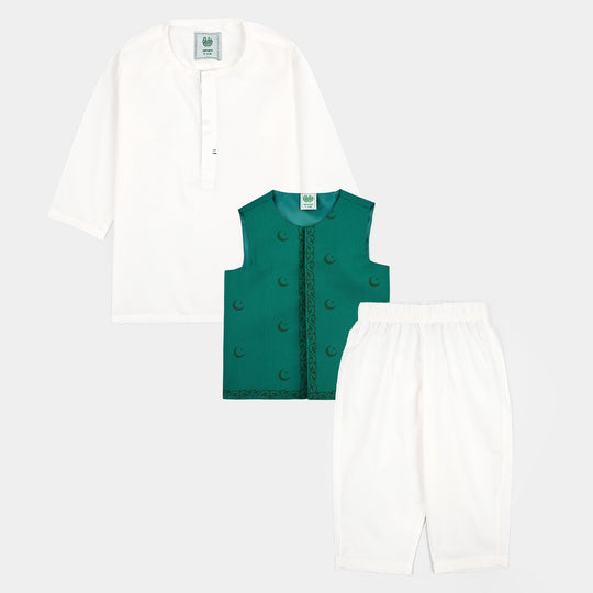 Infant Boys Cotton Poplin 3Piece Suit (Chand Sitara)-GREEN