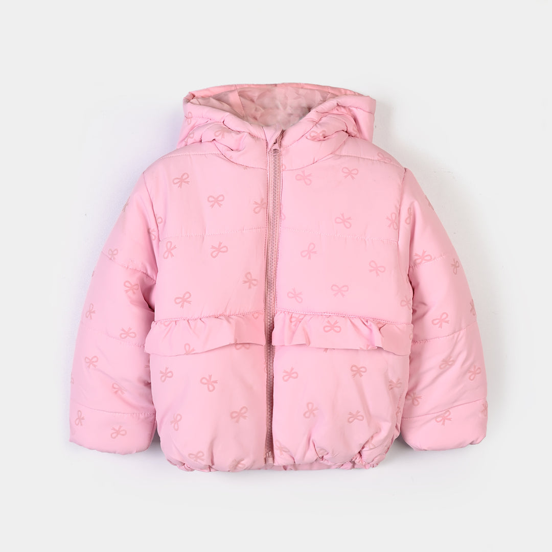 Girls Polyester Quilted Jacket Bow Repeat-PINK