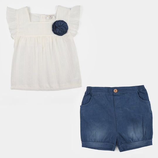 Infant Girls Jersey/Terry 2Pc Suit - White