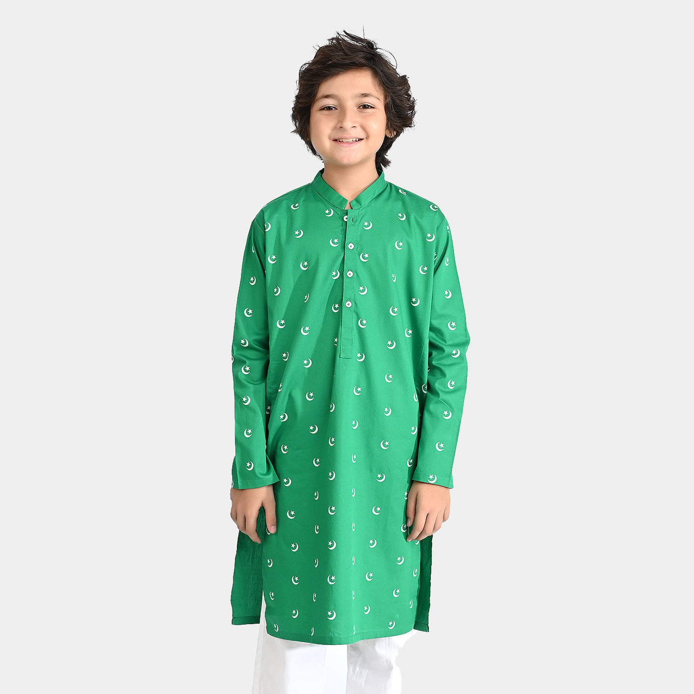 Boys Cotton Poplin Printed Kurta (Chand Sitara)-Green