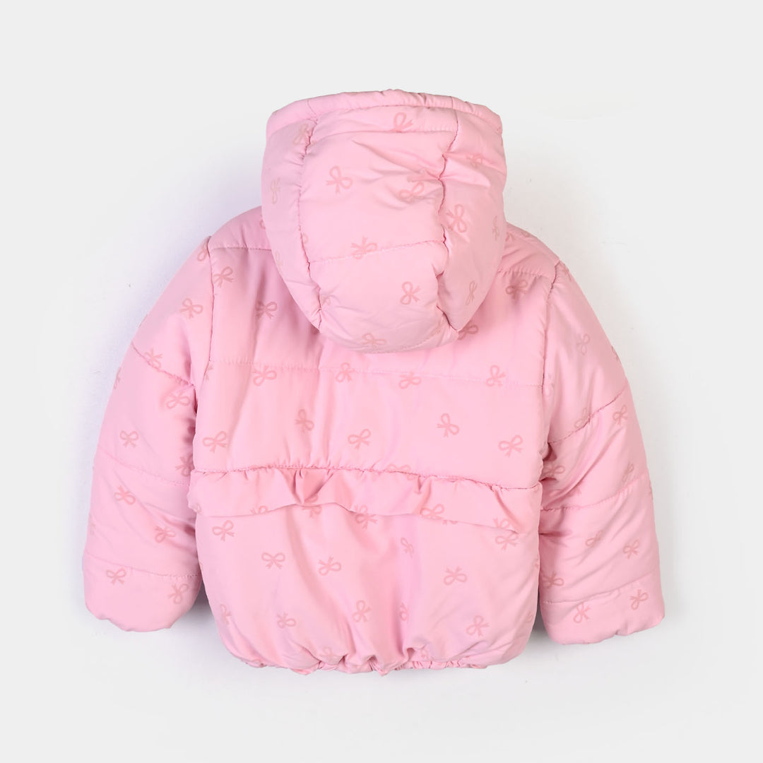 Girls Polyester Quilted Jacket Bow Repeat-PINK