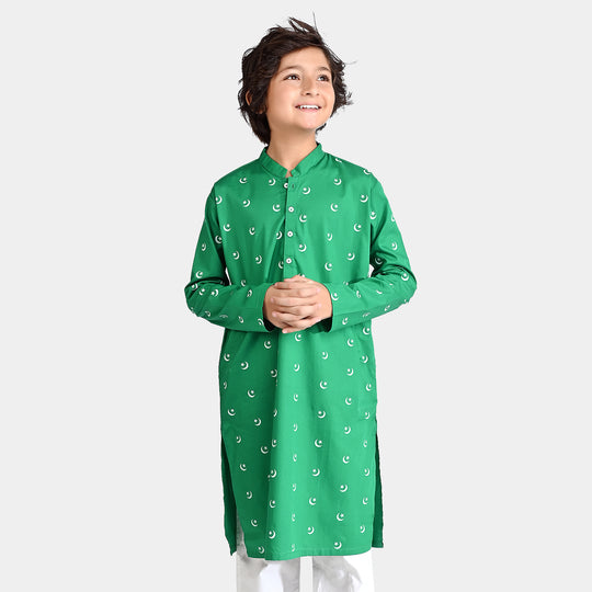 Boys Cotton Poplin Printed Kurta (Chand Sitara)-Green