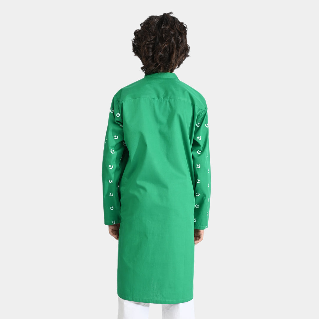 Boys Cotton Poplin Printed Kurta (Chand Sitara)-Green