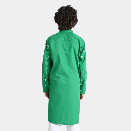 Boys Cotton Poplin Printed Kurta (Chand Sitara)-Green