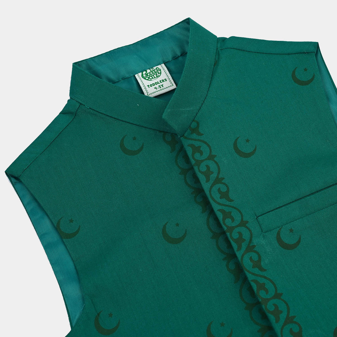 Boys Cotton Poplin 3Piece Suit (Chand Sitara)-GREEN
