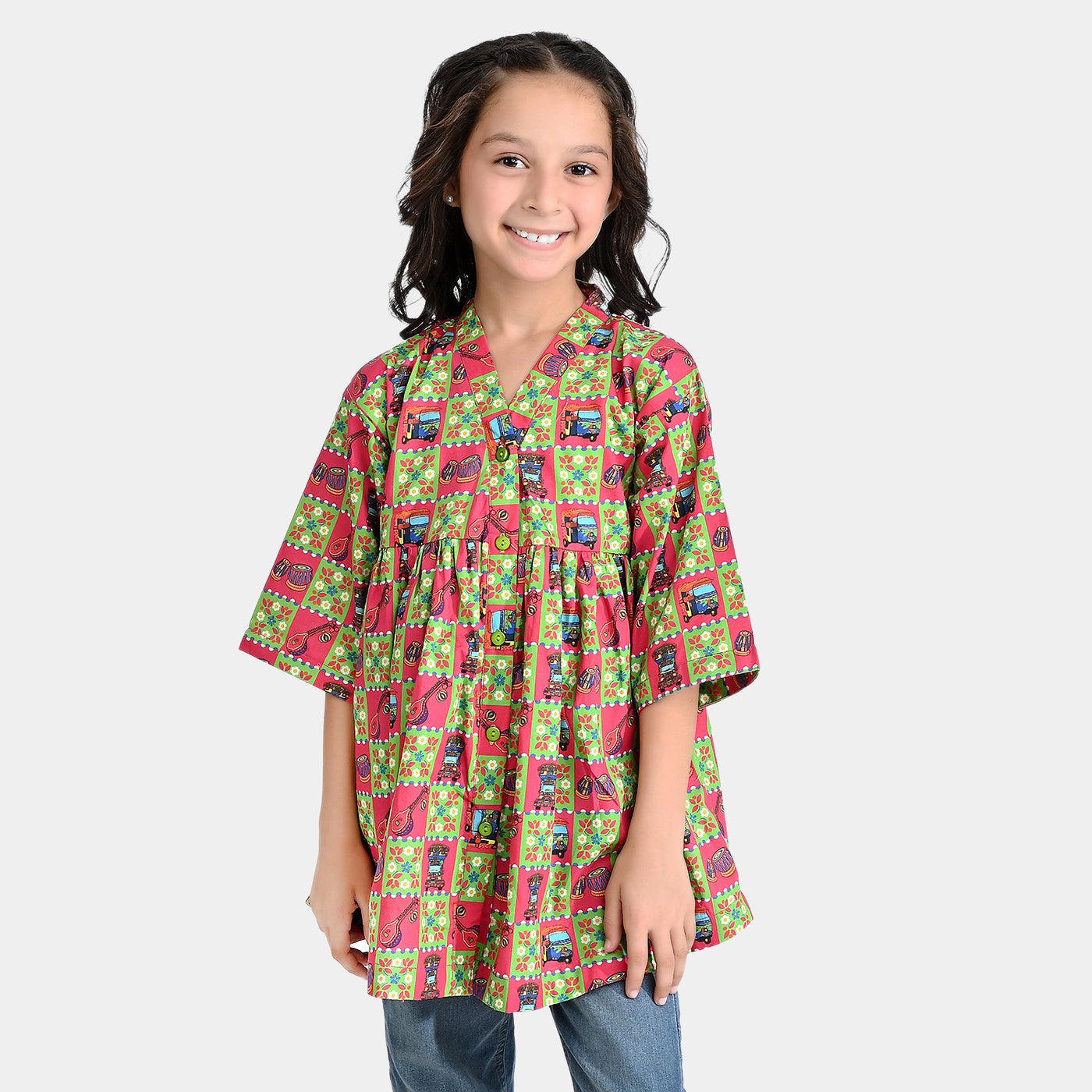 Girls Cotton Poplin IND kurti Hamari Sawari-Green