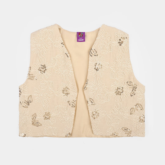 Girls Polyester Waist Coat Goldy-BEIGE