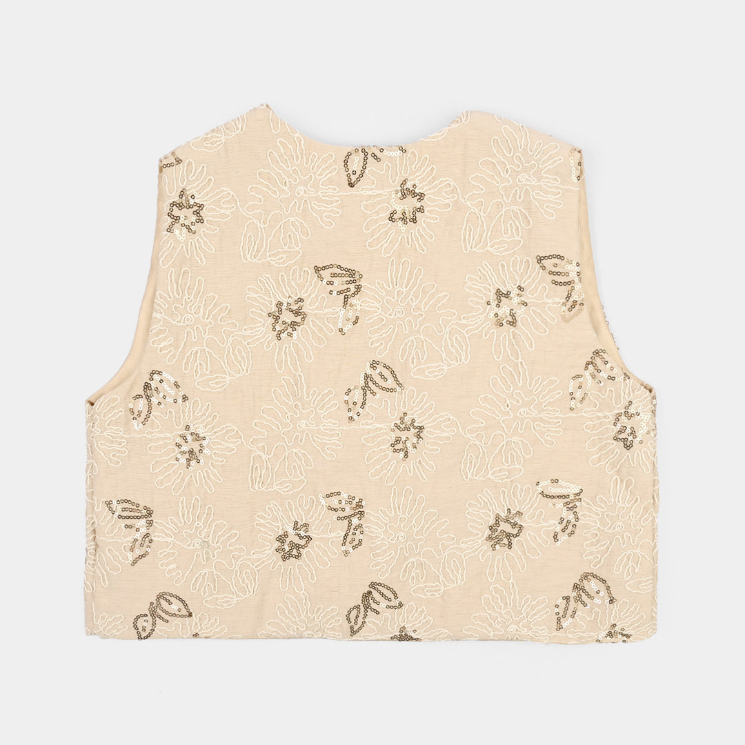 Girls Polyester Waist Coat Goldy-BEIGE