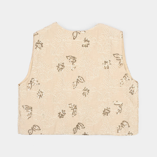 Girls Polyester Waist Coat Goldy-BEIGE