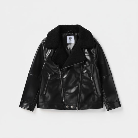 Boys Pu Jacket Overlap - Black