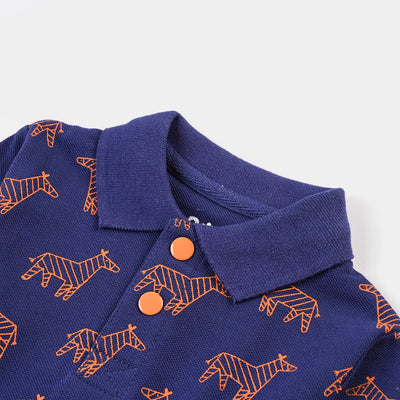 Infant Boys Cotton PK Polo Zebra-Navy Blue