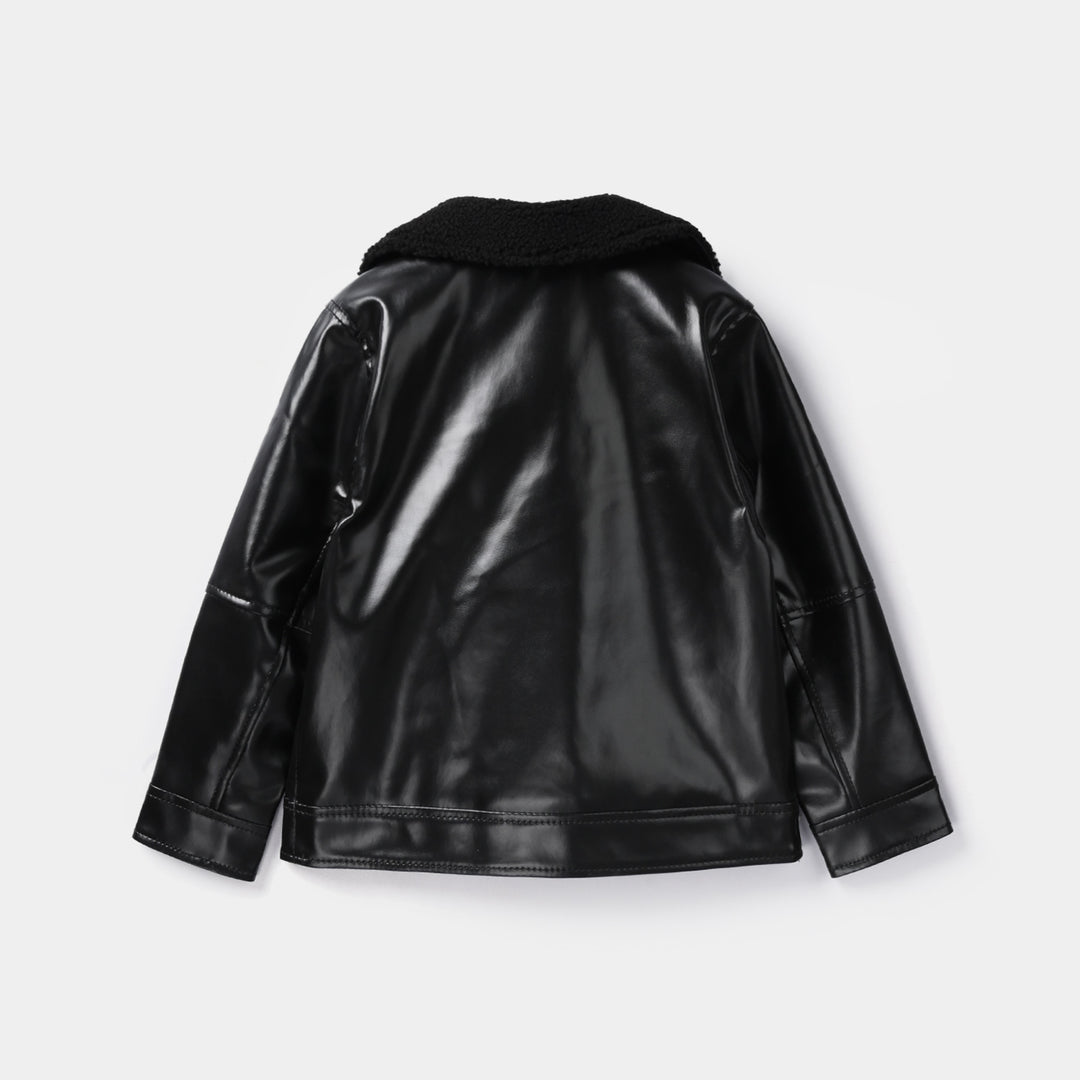 Boys Pu Jacket Overlap - Black