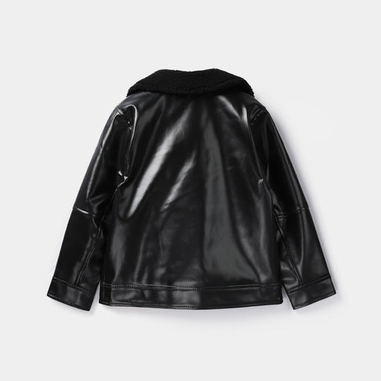 Boys Pu Jacket Overlap - Black