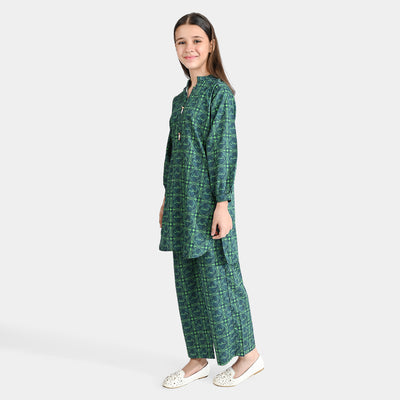 Girls Cotton Poplin IND 2Pcs Suit Pakistan Motto-Green