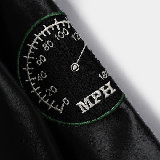 Boys Pu Leather Jacket Race Team - Black