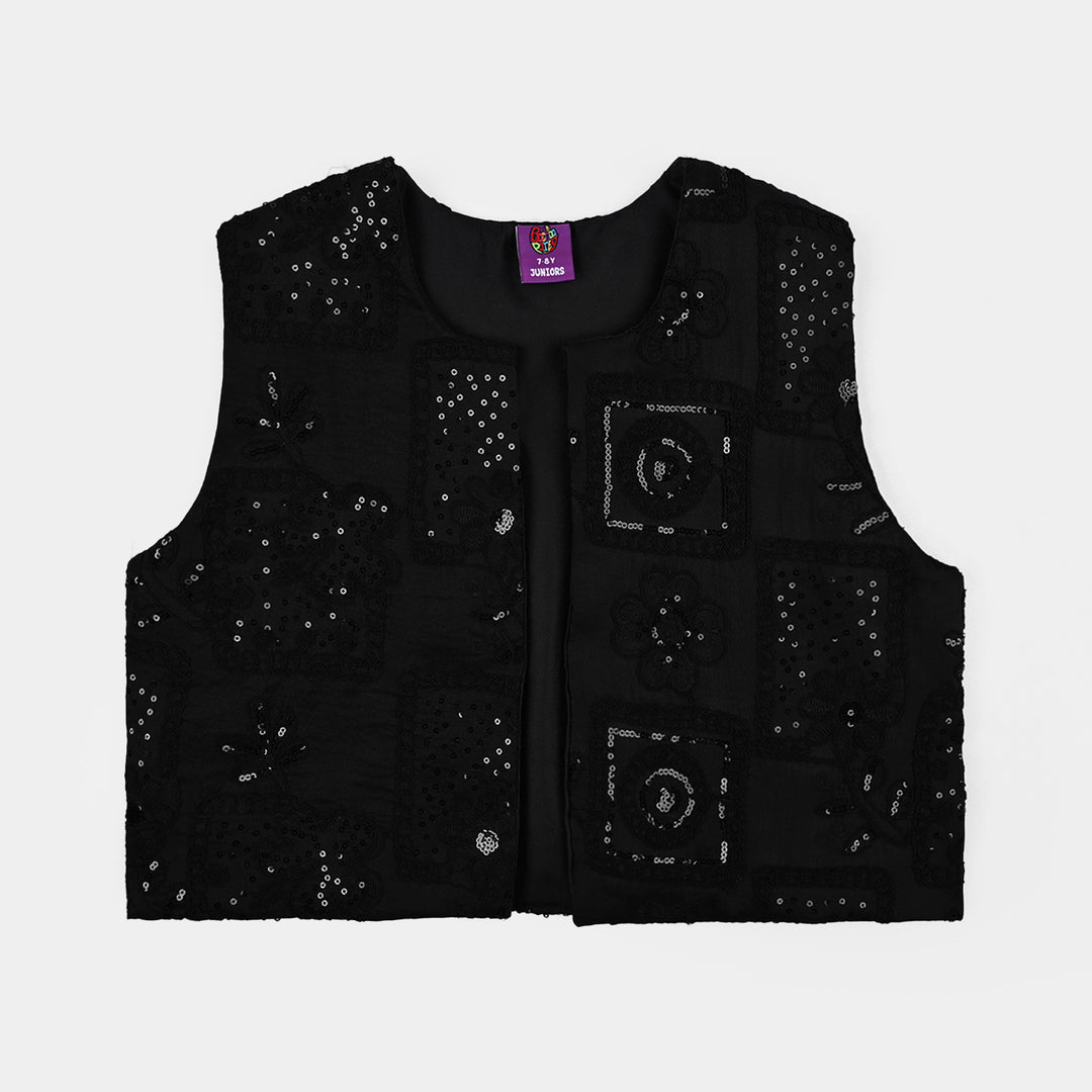 Girls Polyester Waist Coat Moon-BLACK