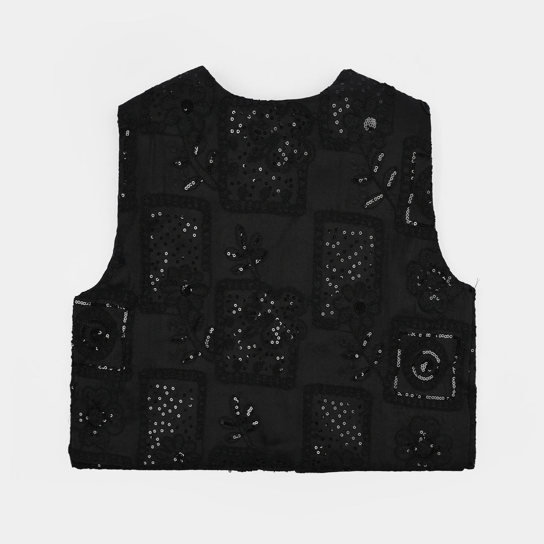 Girls Polyester Waist Coat Moon-BLACK