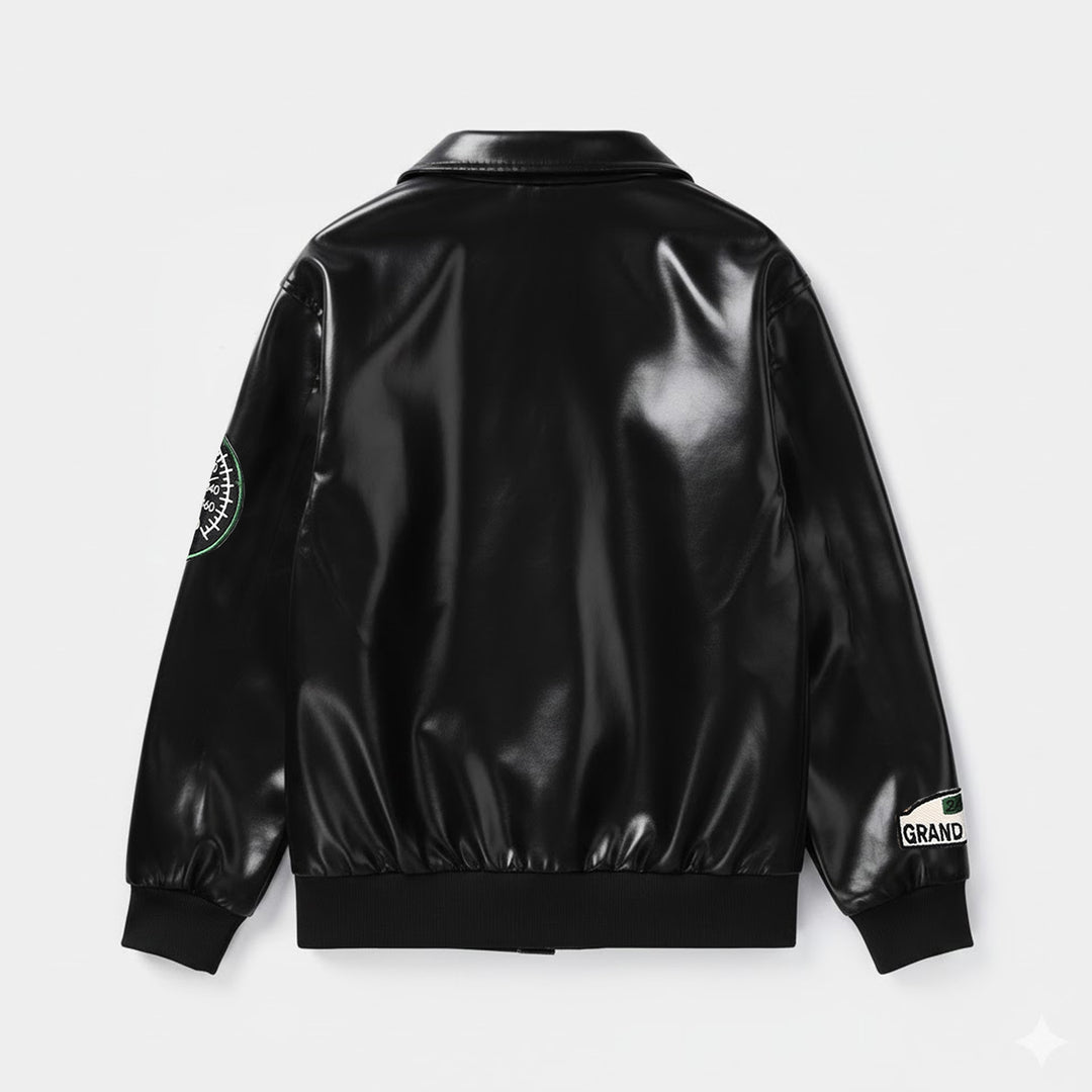 Boys Pu Leather Jacket Race Team - Black