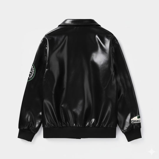 Boys Pu Leather Jacket Race Team - Black