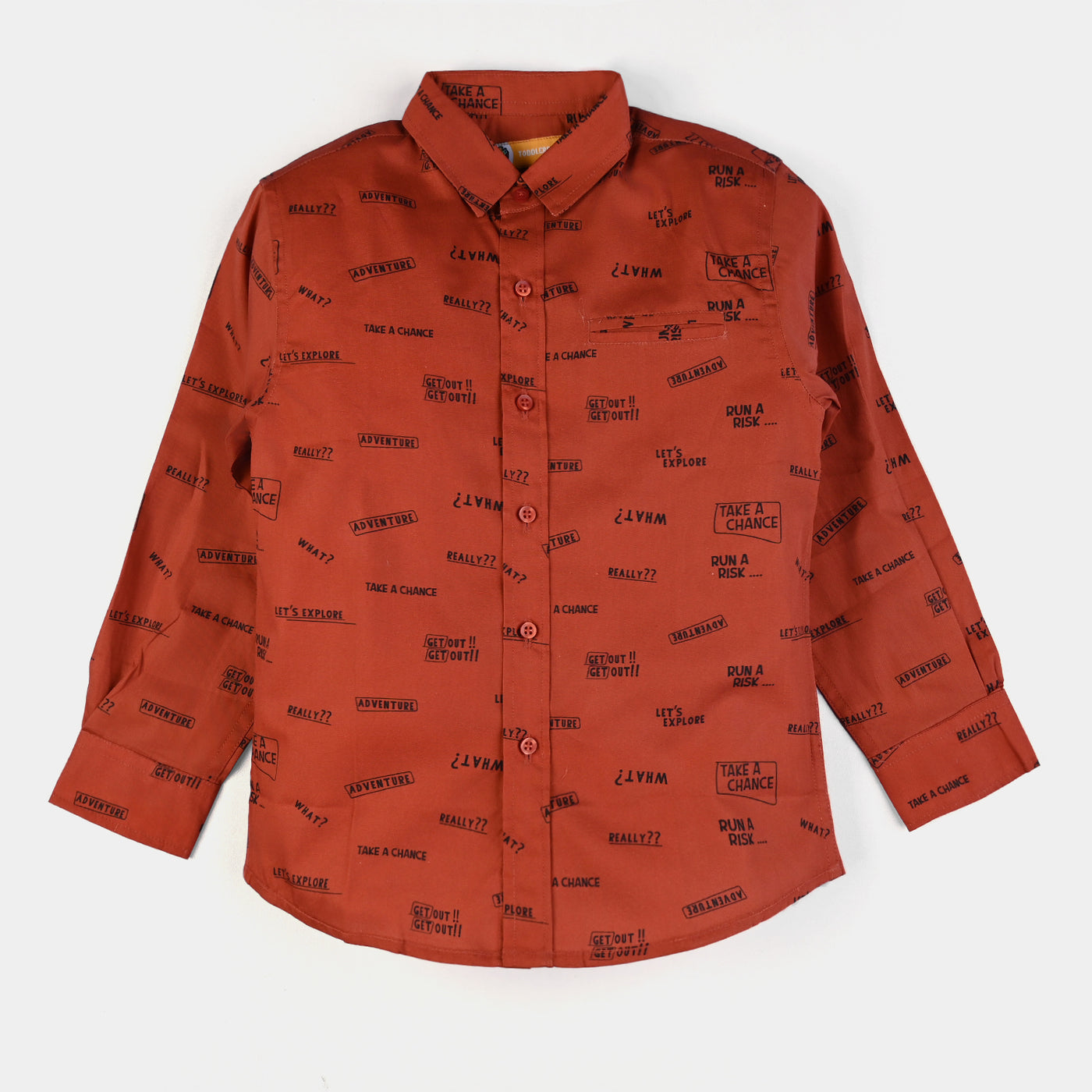Boys Cotton Casual Shirt Join Adventure-BROWN