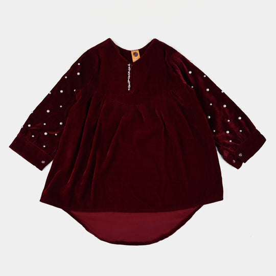 Girls Velvet EMB Top Pearly Glow-MAROON