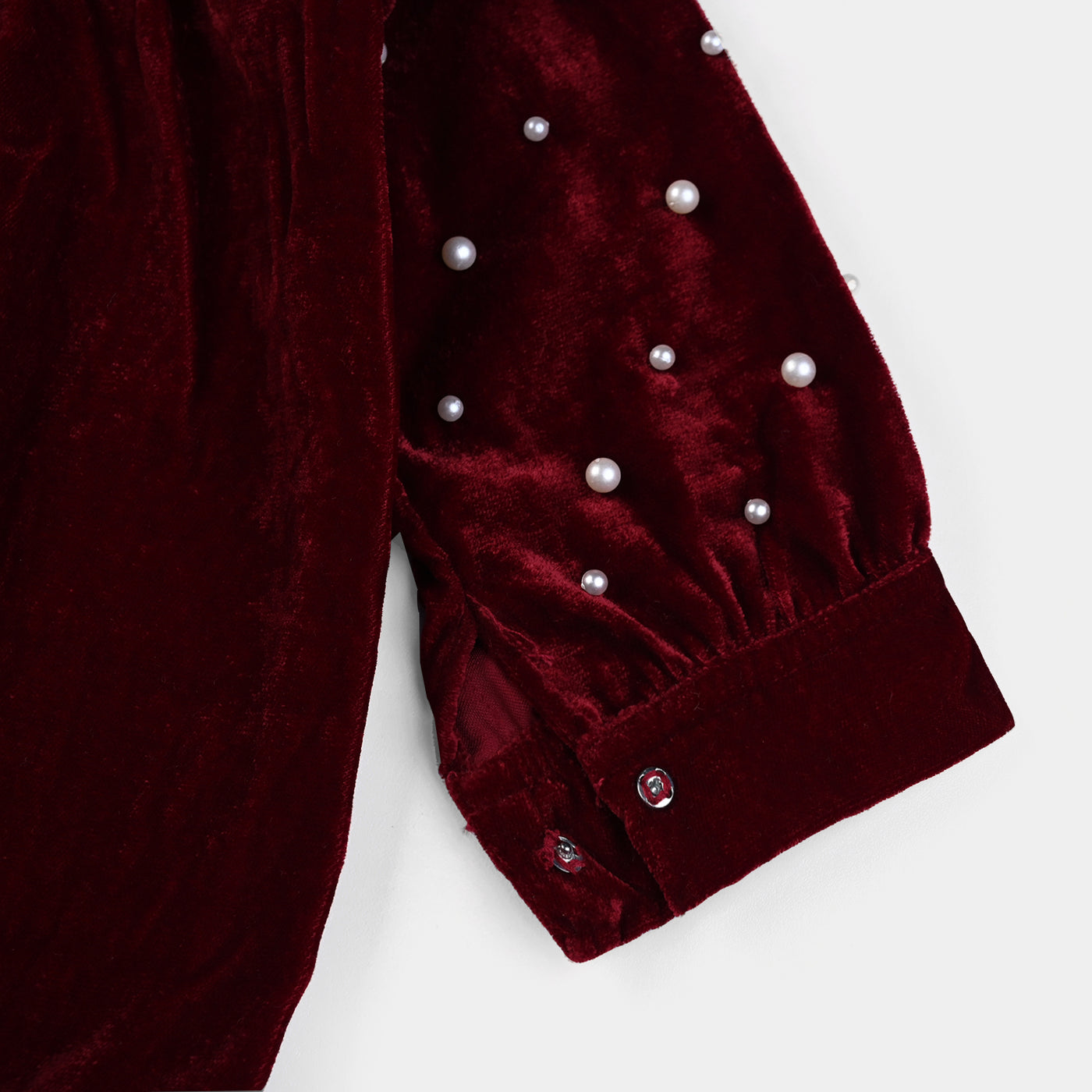 Girls Velvet EMB Top Pearly Glow-MAROON