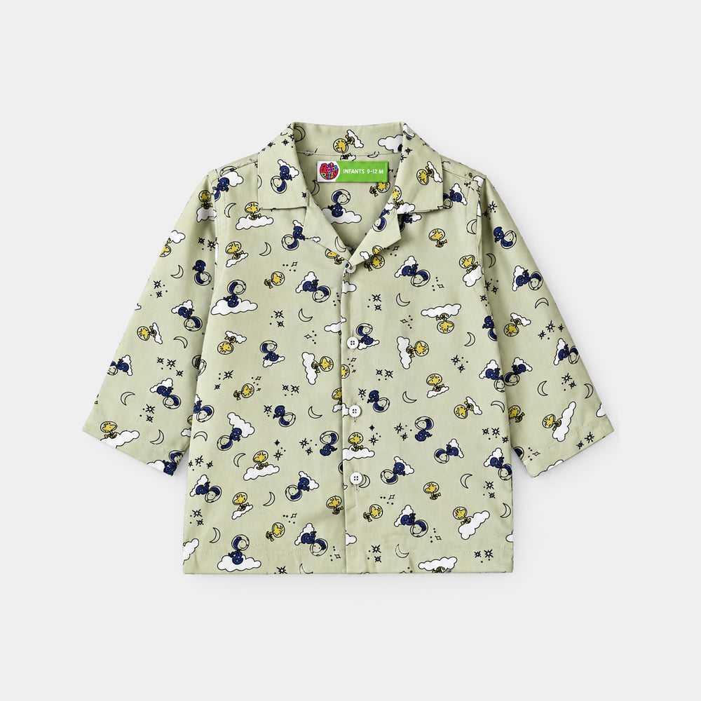 Infant Boys Linen Viscose Nightwear Space- Light Green