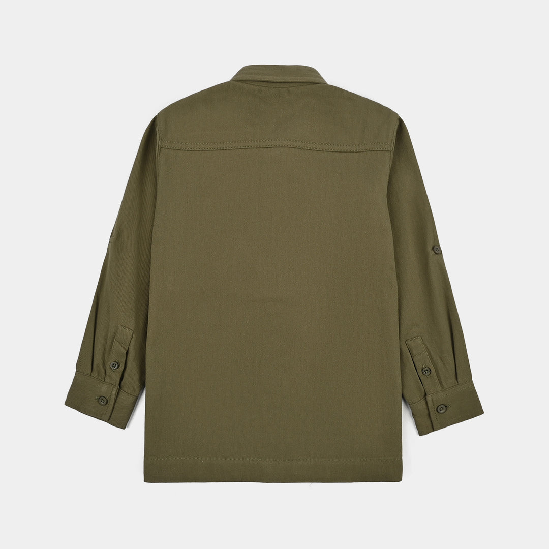 Boys Cotton Twill Shirt F/S (Moss)-GREEN