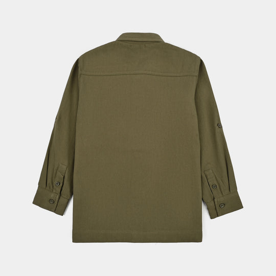Boys Cotton Twill Shirt F/S (Moss)-GREEN