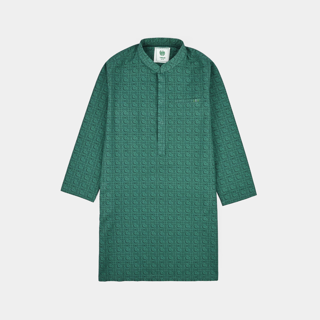 Boys Cotton Poplin Printed Kurta (Azam-e-Pakistan)-GREEN
