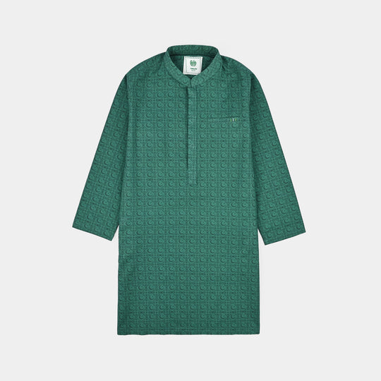 Boys Cotton Poplin Printed Kurta (Azam-e-Pakistan)-GREEN