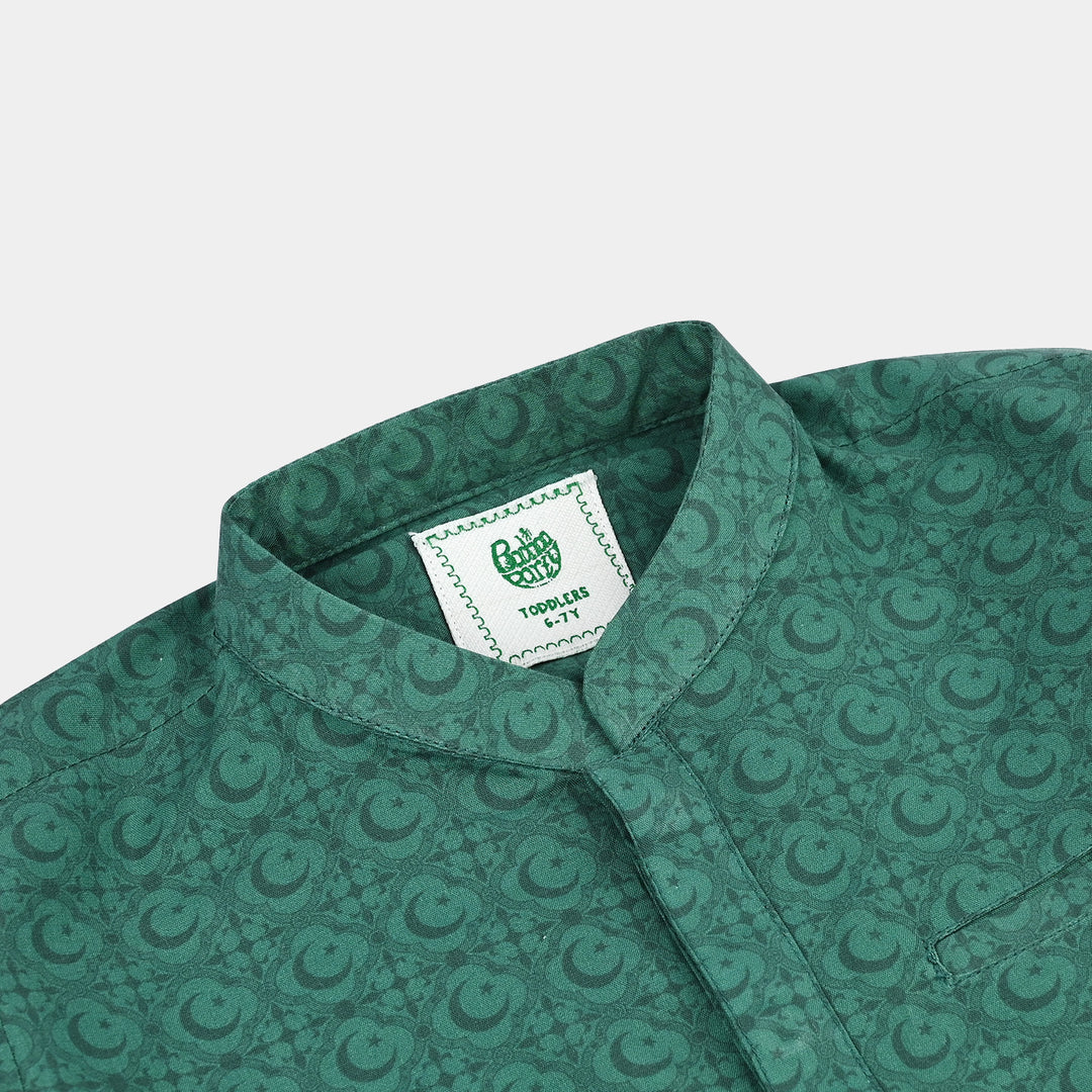 Boys Cotton Poplin Printed Kurta (Azam-e-Pakistan)-GREEN