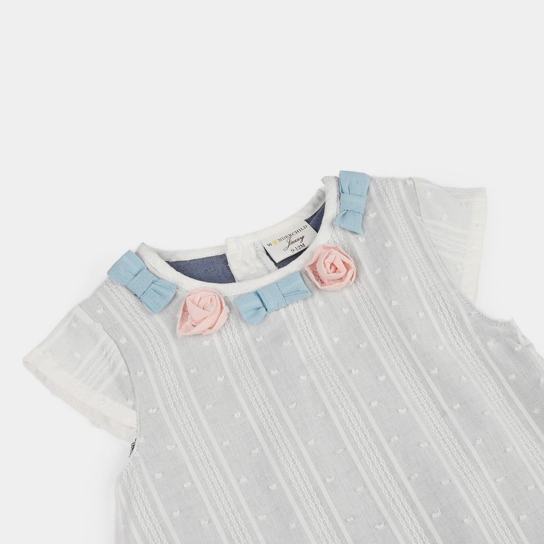 Infant Girls Jersey/Terry Romper - White
