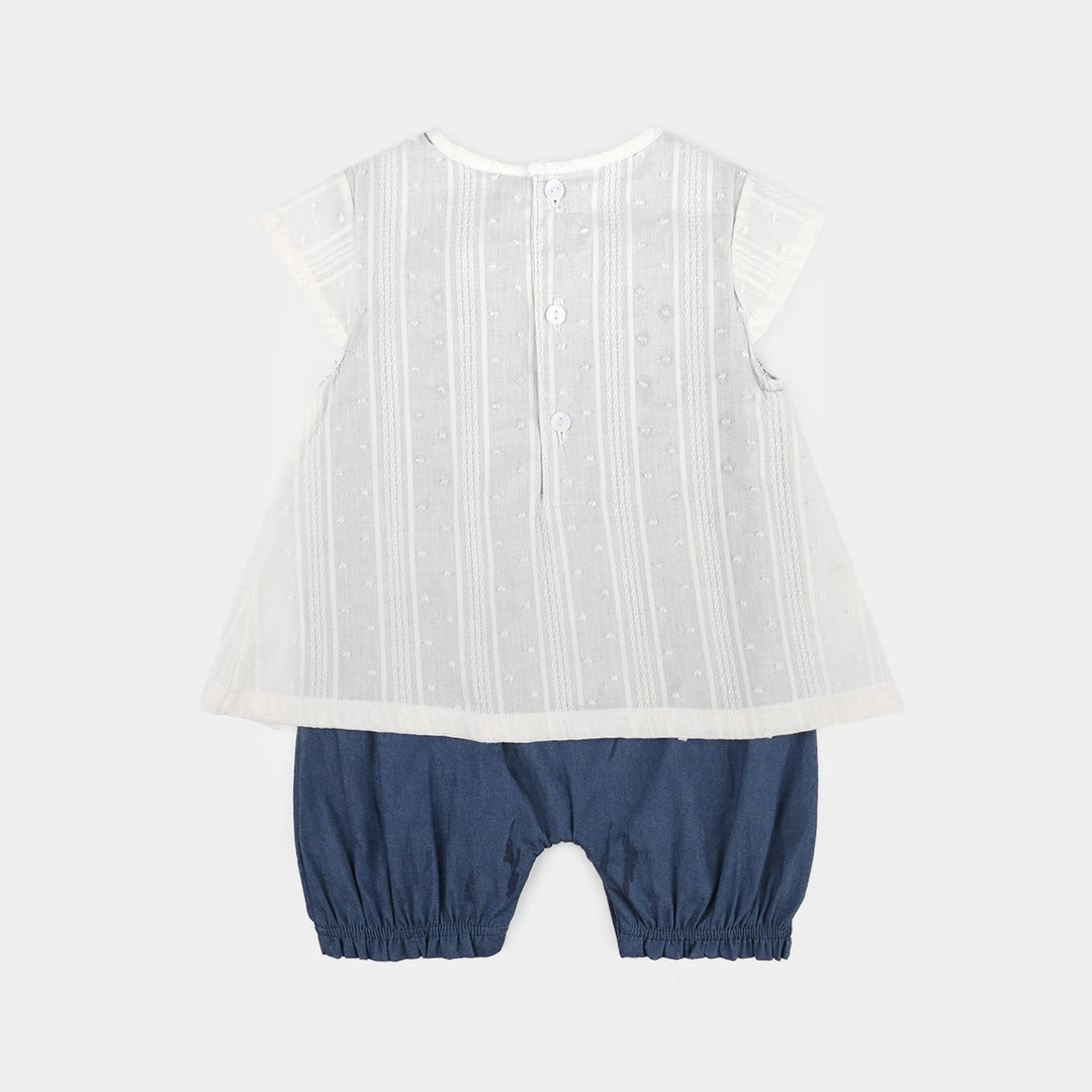 Infant Girls Jersey/Terry Romper - White