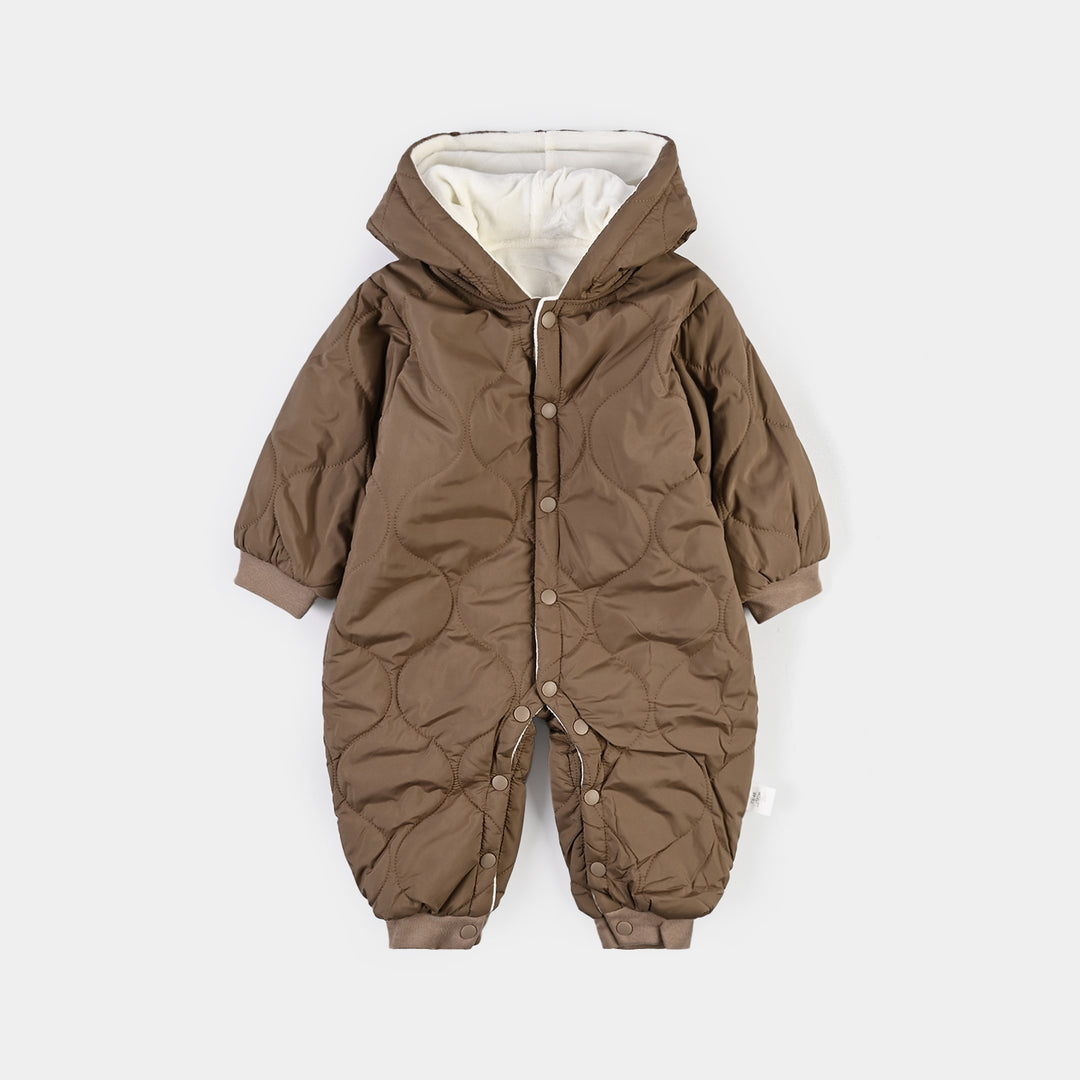Infant Boys Polyester Quilted Romper-BROWN
