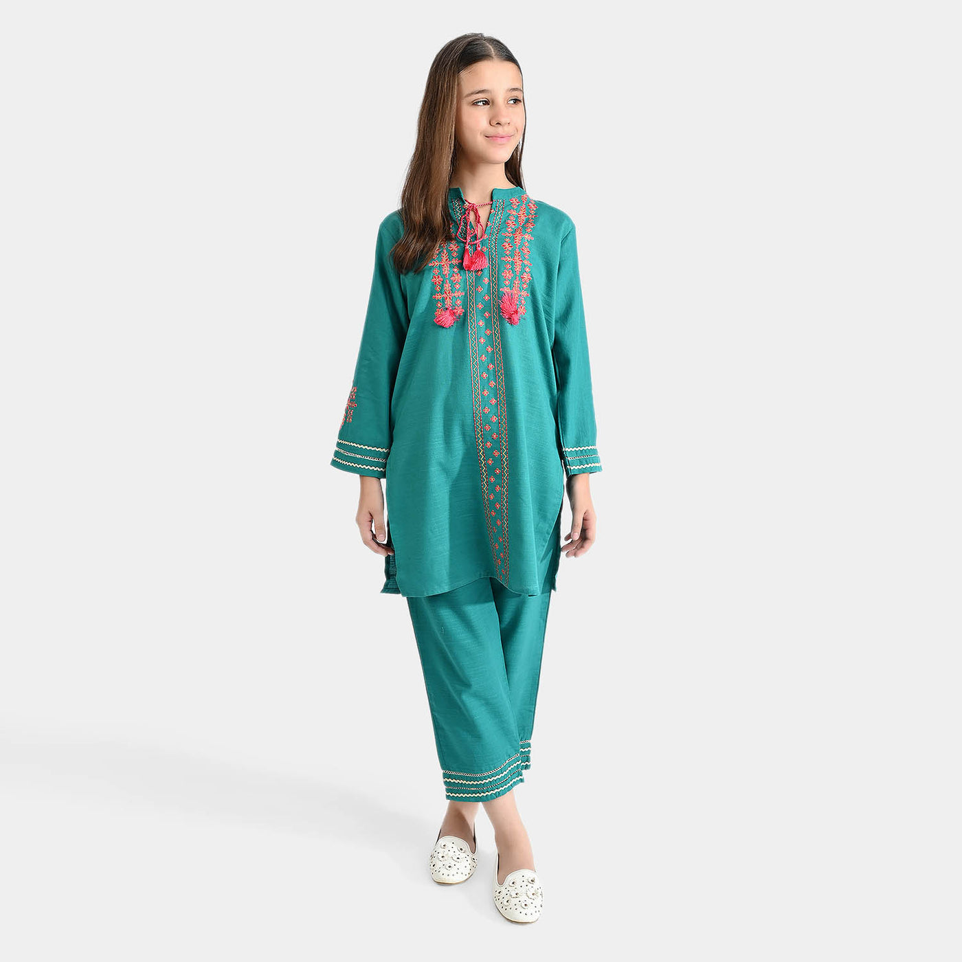 Girls Cotton Slub 2Pc Suit Mehak-E.Green