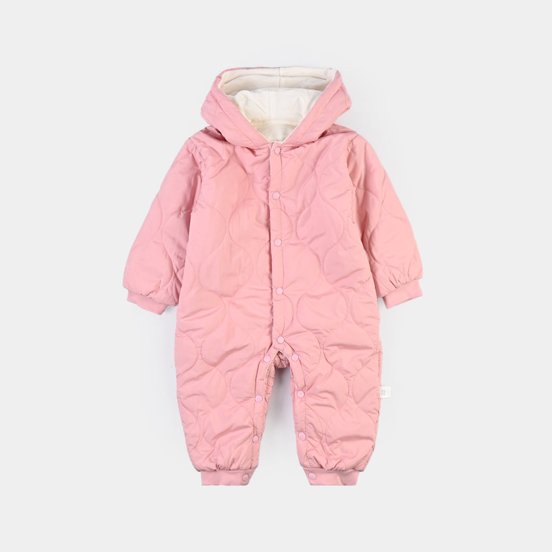 Infant Girls Polyester Quilted Romper-Pink