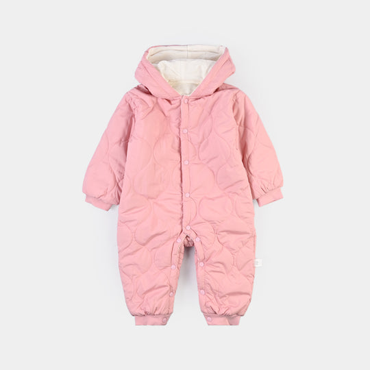Infant Girls Polyester Quilted Romper-Pink