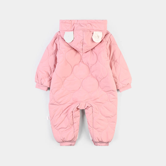 Infant Girls Polyester Quilted Romper-Pink