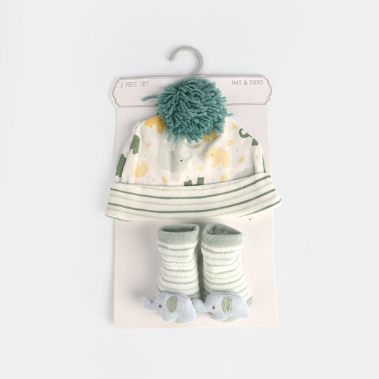 Infant Printed Cap & Socks Set 0M+