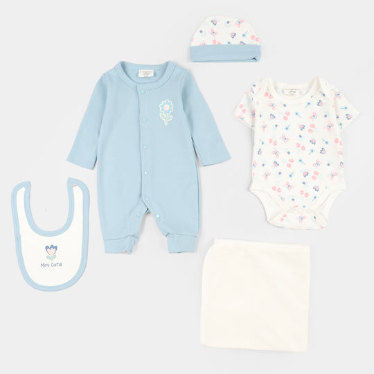 Infant Girls Jersey Terry 5Pc Gift Set - Blue