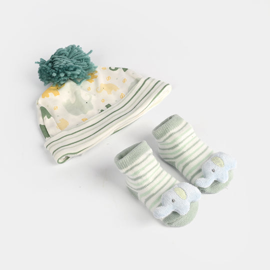 Infant Printed Cap & Socks Set 0M+