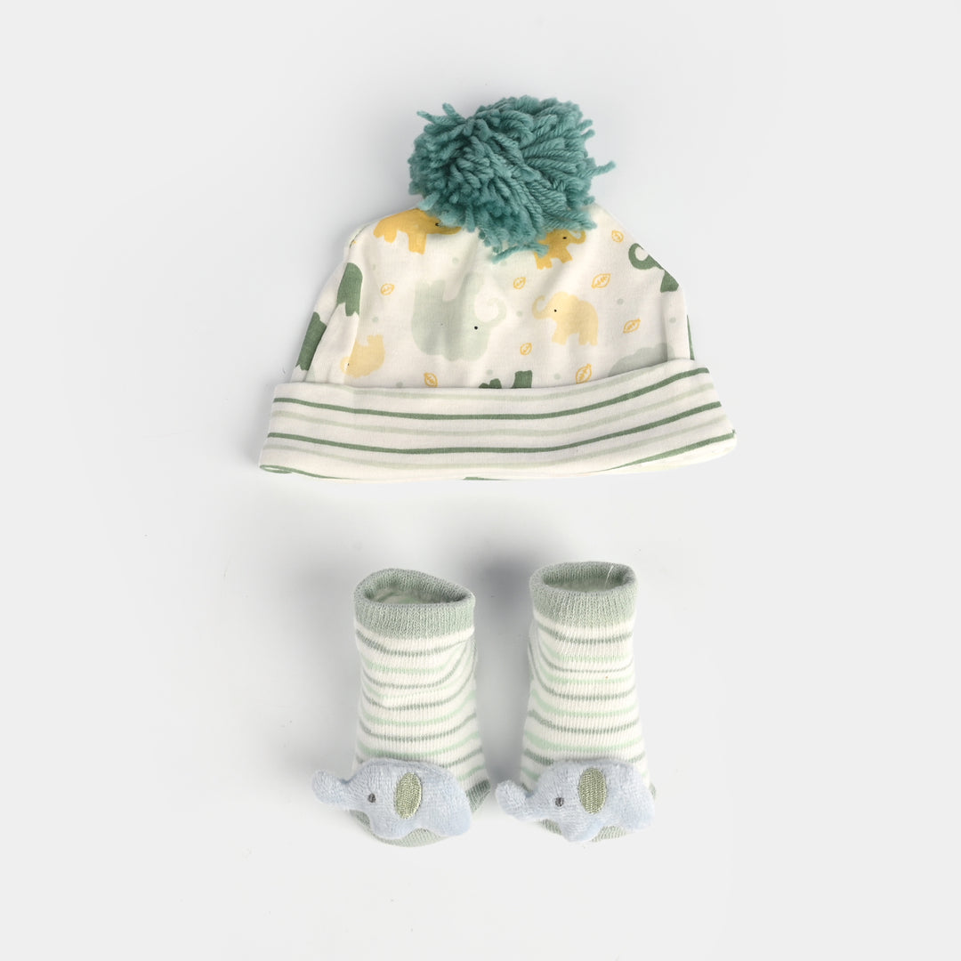 Infant Printed Cap & Socks Set 0M+