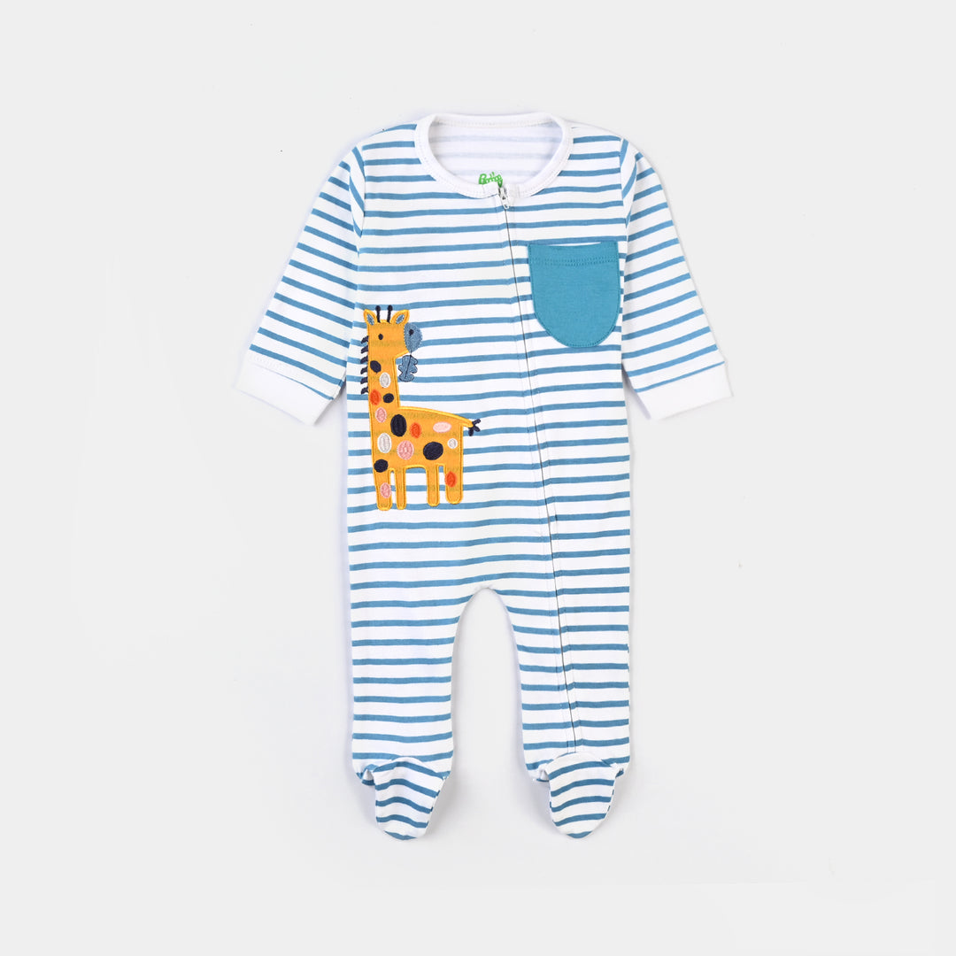 Infant Boys Interlock Knitted Romper Giraffe - Blue/White