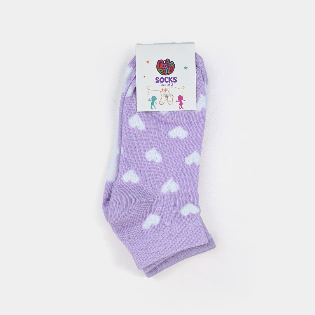 Girls Cotton Socks Pack of 2 Hearts – Lilac/White