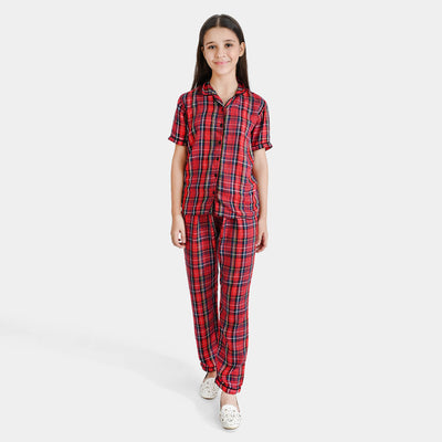 Girls PC Woven Night Suit Red Check