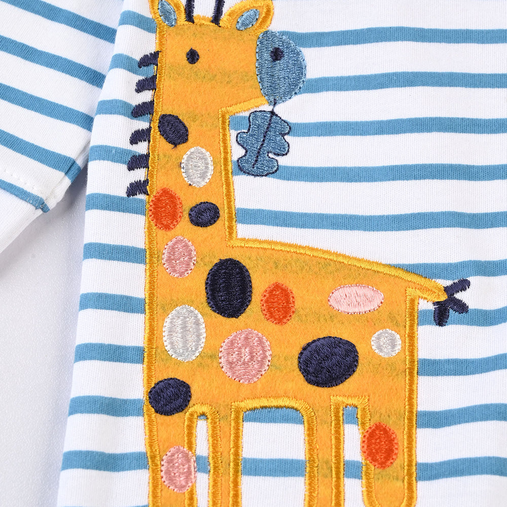 Infant Boys Interlock Knitted Romper Giraffe - Blue/White